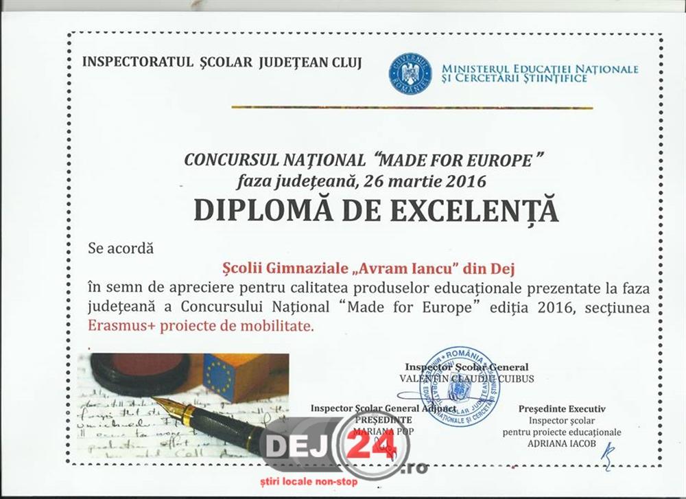 Scoala Gimnaziala „Avram Iancu” Dej Diploma de Excelenta (2)